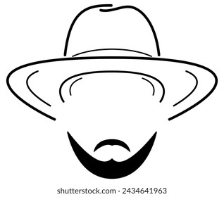 Black outline - hat and beard with mustache