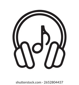 Black outline headphones with musical note audio sound