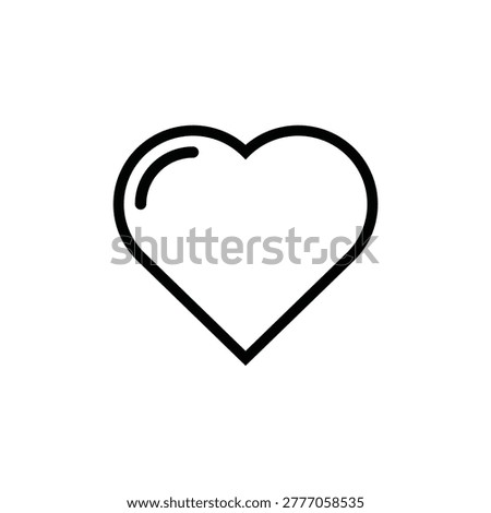 Black outline of a heart with a curved highlight detail on the upper left. Clean line art icon representing love, emotion, and affection on white background.