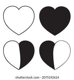 black outline of a heart, flat vector illustration of a love icon, design element isolated on a white background, valentines day
