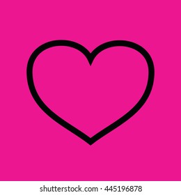 Black outline heart icon vector illustration. Pink background