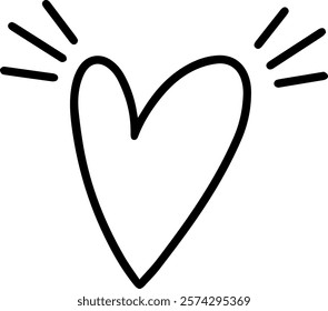 Black outline of a heart shape with short diagonal lines radiating from the top corners, creating a simple yet expressive symbol of love, care, and positive emotions