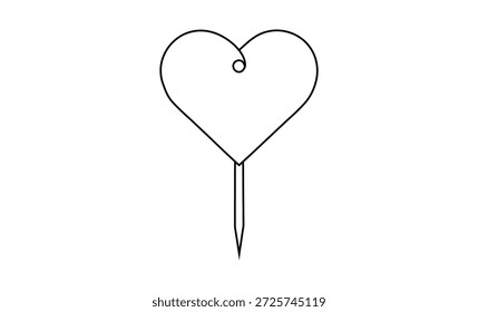 Black outline heart shape wire cake topper with a stick a graphic design element for projects
