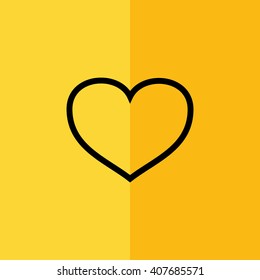 Black outline heart symbol vector illustration. Yellow background