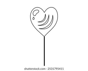 Esquema negro de una ilustración de piruleta en forma de corazón aislado sobre un fondo blanco. Concepto de diseño de caramelos, golosina dulce, arte de línea simple. Perfecto para impresiones, íconos y Elementos de diseño