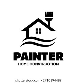 Un Vector negro de la muestra del logotipo de la construcción del pintor casero del contorno.