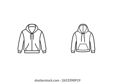 Black outline hoodies with pockets and drawstrings