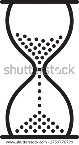 Black outline hourglass with falling black dots representing sand on a white background sand timer time