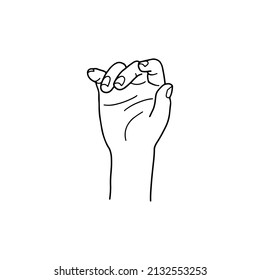 The black outline of a human hand. A hand gesture on a white background. The language of communication with gestures, the designation of gestures with palms. Vector illustration.