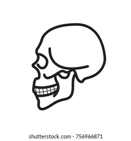 black outline human skull with teeth-vector drawing 