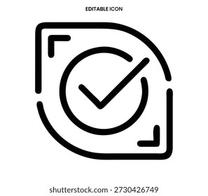 Um ícone de contorno preto de uma câmera com um símbolo de marca de seleção, indicando a aprovação da imagem.