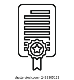 Black outline icon of a certificate with a star seal, representing achievement or accreditation