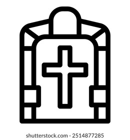 Black outline icon of a christian gravestone marking a burial place