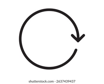 Black outline icon of circular arrow loop isolated on white background. Concept of refresh, reload, update, repeat process, synchronization, continuous cycle, interface symbol.