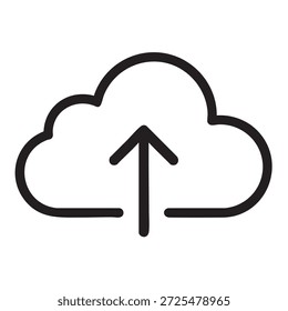 A black outline icon of a cloud with an upward arrow inside, symbolizing data upload on a white background.