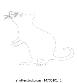 Black outline icon of curious standing rat on white background. Vector Illustration