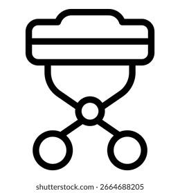 Icono de contorno negro de una base de datos compartida en una red, que simboliza el intercambio de datos en la nube