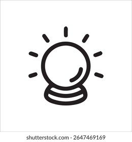 Black outline icon depicting a glowing light bulb or idea symbol perfect for illustrating concepts of innovation creativity inspiration and thought processes in various digital designs.