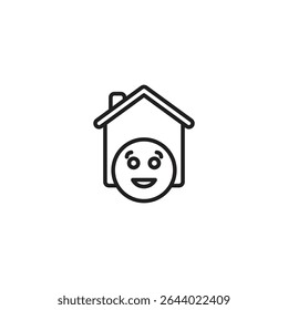Um ícone preto com contorno representando uma casa com um símbolo de destino dentro, representando um objetivo de casa ou de moradia.