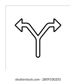 A black outline icon depicting a twoway arrow splitting into left and right paths suggesting a choice or divergence
