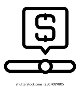 Black outline icon of a dollar sign inside a speech bubble over a slider button