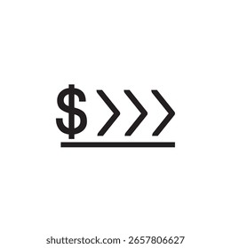 Icono de contorno negro con un signo de dólar, flechas hacia adelante y una línea Horizontal, que simboliza la línea de crédito o el avance financiero. Adecuado para imágenes de finanzas, préstamos o acceso al crédito.