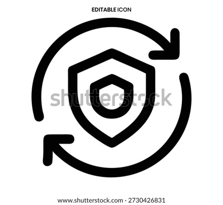 A black outline icon featuring a shield inside a circular refresh arrow, representing security updates.