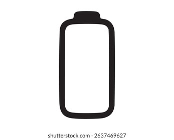 Black outline icon of fully empty battery isolated on white background. Concept of energy depletion, power loss, low charge, battery warning, minimal energy level symbol.