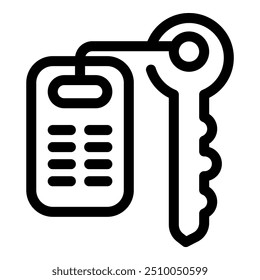 Black outline icon of a hotel key with electronic card hanging on a ring