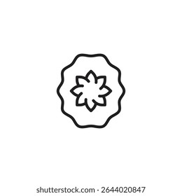 A black outline icon of a lotus flower inside a scalloped circle, set against a white background.