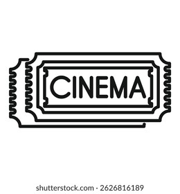 Black outline icon representing a cinema ticket, for watching a movie