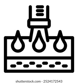 Black outline icon representing a machine applying moisturizing cream on skin layers, for cosmetic or dermatology concepts