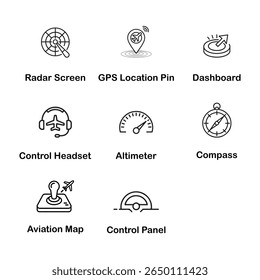Preto Contorno Ícone Definir Controle de Navegação Aviação G P S