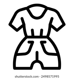 Black outline icon of a short sleeve romper with pockets, perfect for fashion and clothing related designs