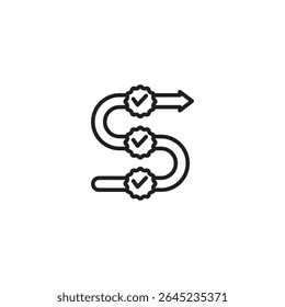 A black outline icon showing an interlinked process or workflow, with checkmarks inside each step and an arrow indicating progression.