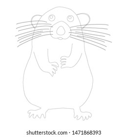 Black outline icon of shy standing rat on white background. Vector Illustration