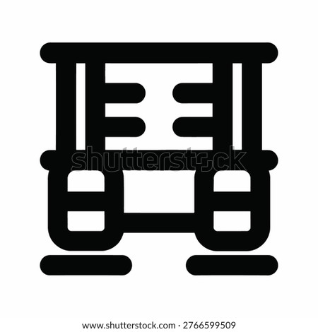 Black Outline Icon of a Simple Rectangular Structure with Legs Keywords: black outline, icon, rectangular structure, legs, simple