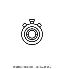 A black outline icon of a stopwatch with a circular speech bubble containing a checkmark, symbolizing timely completion or verified duration.