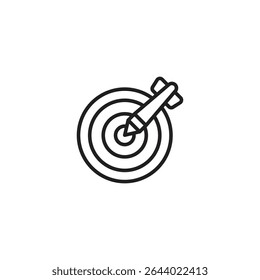 A black outline icon of a target with a dart hitting the bullseye, representing a direct hit or a successful aim.