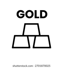 Ícone de contorno preto de três barras de ouro empilhadas com a palavra "OURO" acima, vetor minimalista no fundo branco para uso financeiro e de investimento