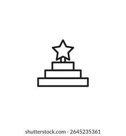 A black outline icon of a trophy with a star on top, placed on a three-tiered pedestal, symbolizing top achievement or victory.