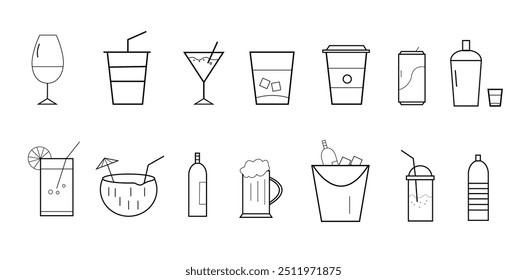 Black outline icons of beverages, Drinks icon