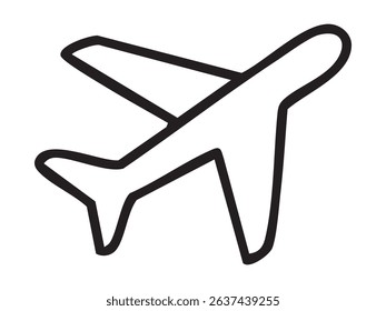 Black outline illustration of an airplane in flight, isolated on white background. concept of aviation symbol, aircraft logo, aviation design element, airline travel icon.