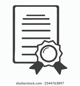 Ilustração de contorno preto de um certificado com fita de prêmio