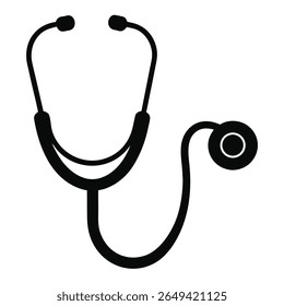 The black outline illustration depicts a stethoscope. The stethoscope symbolizes diagnosis, treatment, and the importance of healthcare, isolated on a transparent backdrop.
