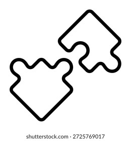 Ilustración de contorno negro de dos piezas de rompecabezas entrelazadas. Estilo monocromo mínimo que representa la resolución de problemas, la educación, el aprendizaje lógico y el desarrollo cognitivo sobre fondo blanco.