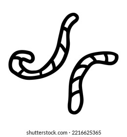 Black outline illustration of worms in doodle style