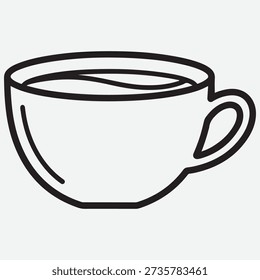 Black outline image of a simple ceramic coffee cup with a large handle, designed for hot beverages.
