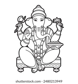 black outline indian god ganesh isolated on white