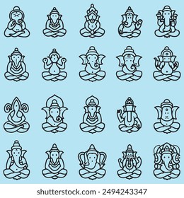 black outline Indian god Ganesh icon style vector 
